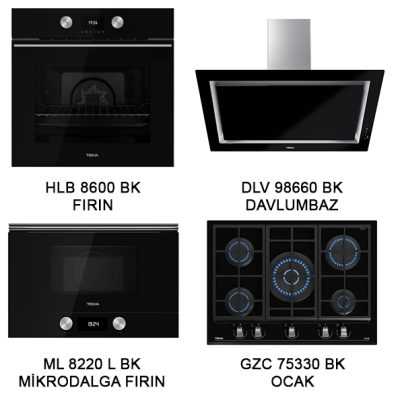 Teka Siyah Set Urban Serisi (4lü) (HLB 8600 BK Fırın - GZC 75330 BK Ocak- DLV 98660 BK Davlumbaz- ML 8220 L BK Mikrodalga )Made in İtaly.
