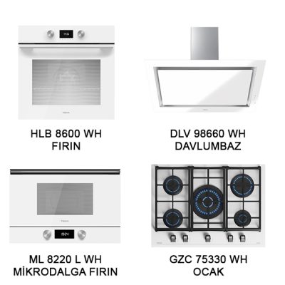 Teka Beyaz Set Urban Serisi (4lü) (HLB 8600 WH Fırın -DLV 98660 WH Davlumbaz- ML 8220 L WH Mikrodalga - GZC 75330 WH Ocak) Made in İtaly.