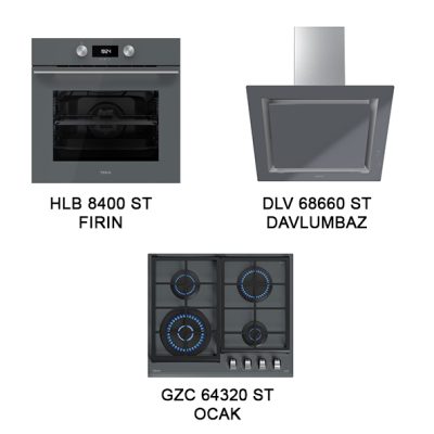 Teka Gri Set Urban Serisi (3lü) 60'lık Set (Hlb 8400 St Fırın - Gzc 64320 Xbc St Ocak - Dlv 68660 St Davlumbaz)Made İn İtaly.