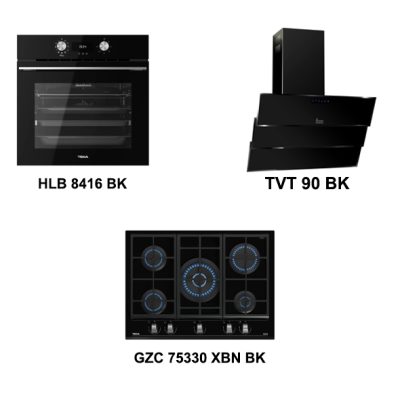 Teka Chef Air-2 Set ( Hlb 8416 Bk Airfry Fırın, Gzc 75330 Xbn Bk Ocak, TVT 90 Siyah Davlumbaz)3'lü Set